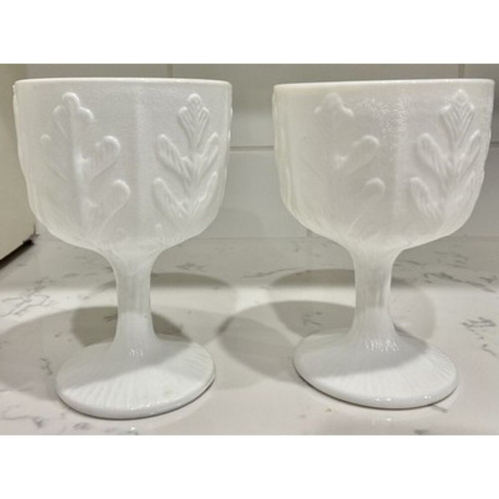 Lot 2 Vintage FTD Milk Glass Compote Planters 1978 Leaf Pattern Pedestal Bowls